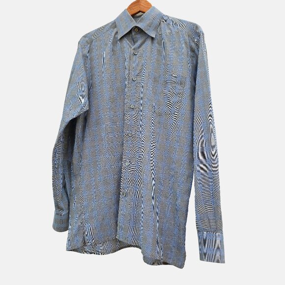 Ermenegildo Zegna Plaid Button-Down Shirt Blue Grey Men’s Luxury Designer Size M - Picture 2 of 11